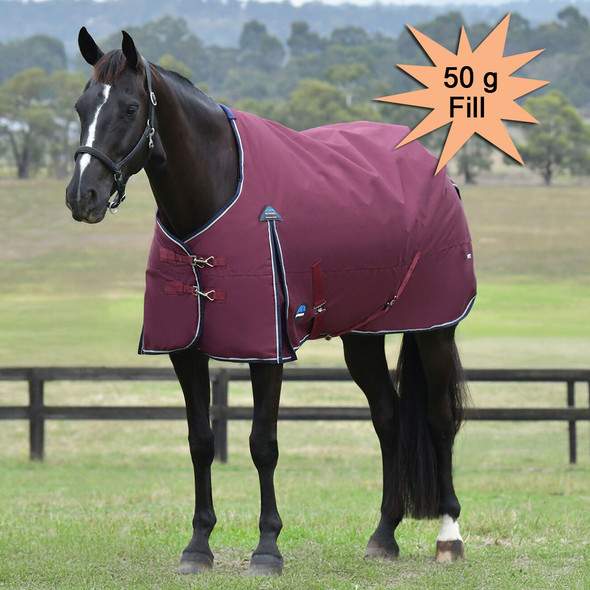 Weatherbeeta Comfitec Essential Pony Turnout, 50g, Burgundy/Navy.