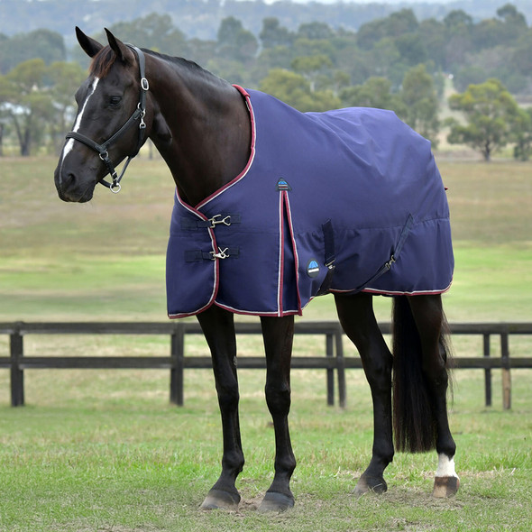 Weatherbeeta Comfitec Essential Turnout Sheet, 0g, Navy/Burgundy, 48" - 69". Weatherbeeta Comfitec Essential Turnout Sheet, 0g, Navy/Burgundy, 48" - 69".