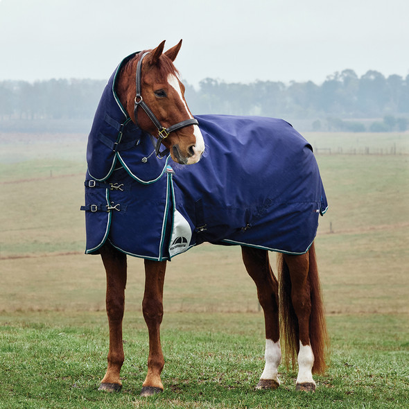 Weatherbeeta Comfitec + Dynamic Detach-A-Neck 220g Turnout, Navy/Forest Green 66"-69" Weatherbeeta Comfitec + Dynamic Detach-A-Neck 220g Turnout, Navy/Forest Green 66"-69"