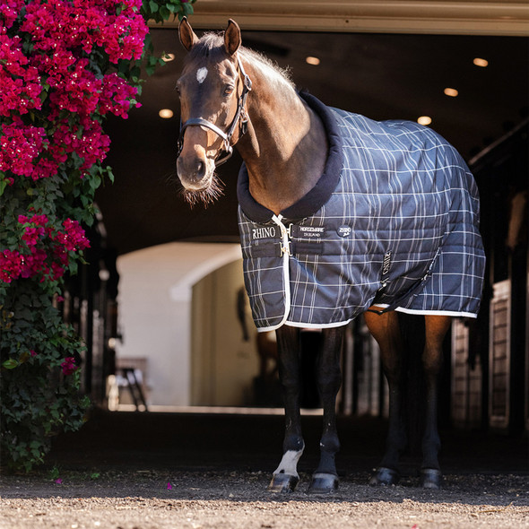 ANGLE Rhino Pony Stable Blanket, 100g, Black/Grey/White Check & Grey. ANGLE Rhino Pony Stable Blanket, 100g, Black/Grey/White Check & Grey.