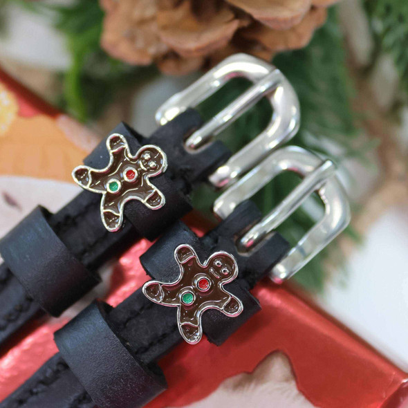 MaryJane Black Leather Spur Straps with Ginger Bread Charm.