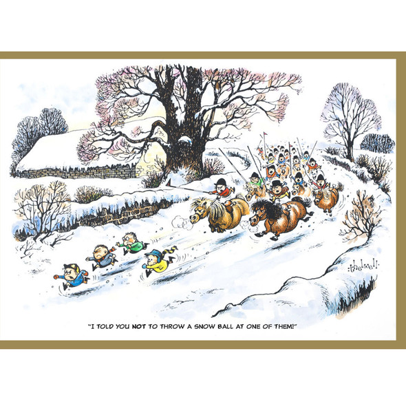 Thelwell Christmas Card, 'Snowball Attack', Single Card.