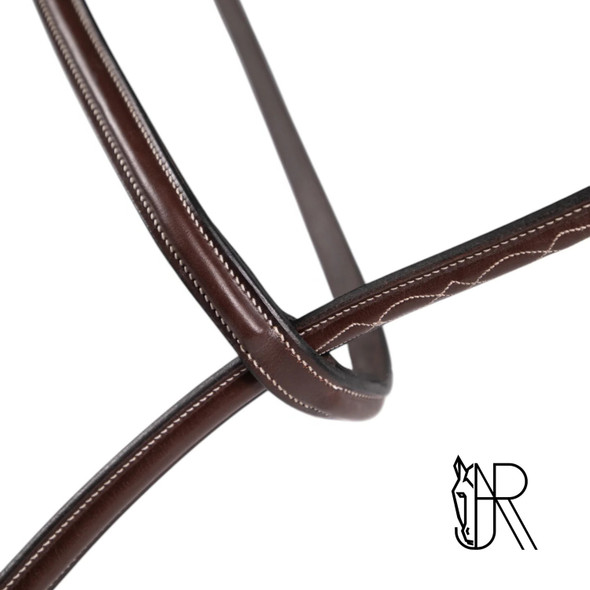 AJR Raised Fancy Stitched Standing Martingale, Small Pony & Pony, raised and fancy stitched and dark brown leather.
