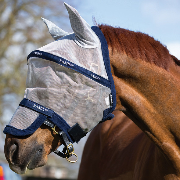 Silver/Navy fly mask with nose & ears