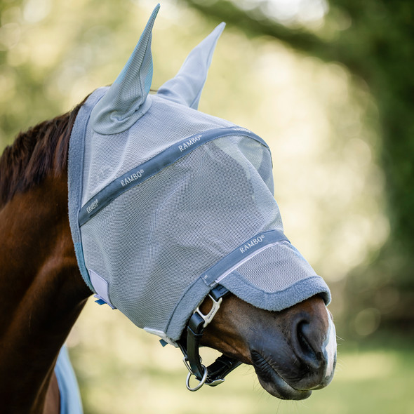 Rambo Fly Mask, Heather Blue/Blue & Silver.