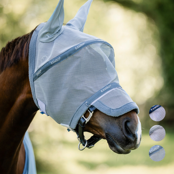 Rambo Fly Mask, Heather Blue/Blue & Silver.