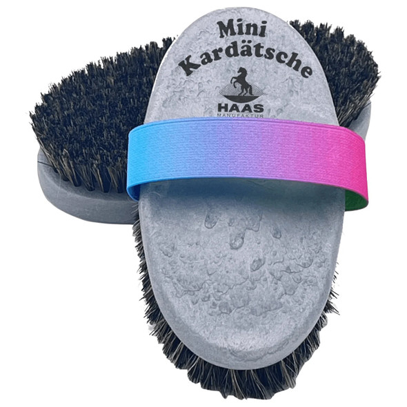 Haas Mini Kardaetsche Brush with Multi-Colored Elastic Handle, Silver.