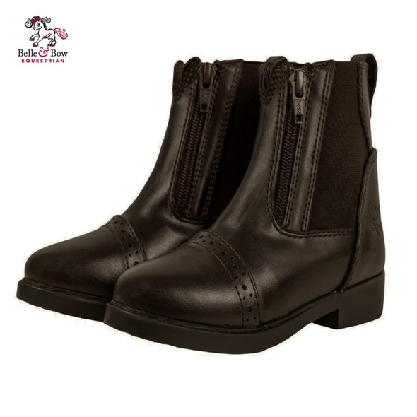  Belle & Bow Double Front Zip Paddock Boots, Brown, Sizes 6T - 2K.