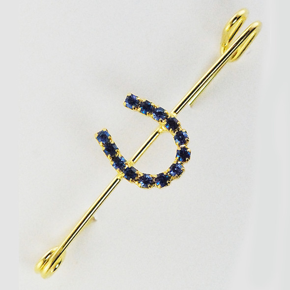 Finishing Touch Stock Pin, Blue 2-Tone Rhinestone Horseshoe, Gold.