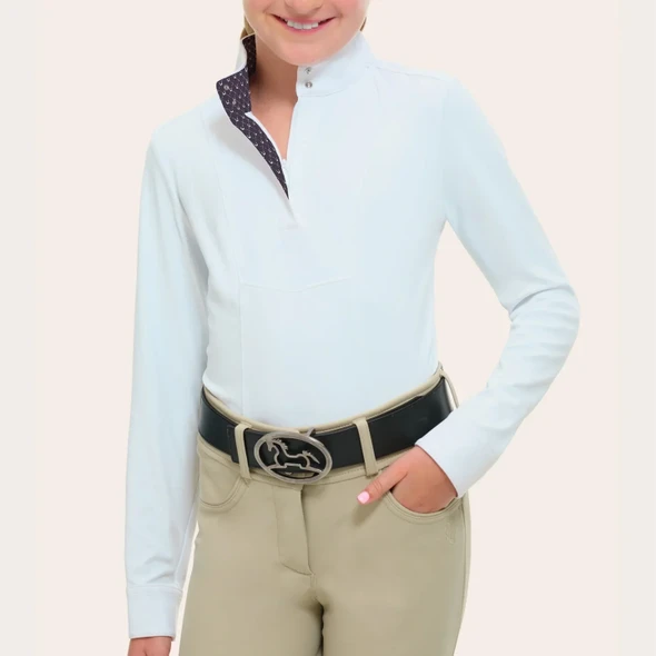 R J Classics Evie Jr. Shirt, White with Horseshoe Trim,