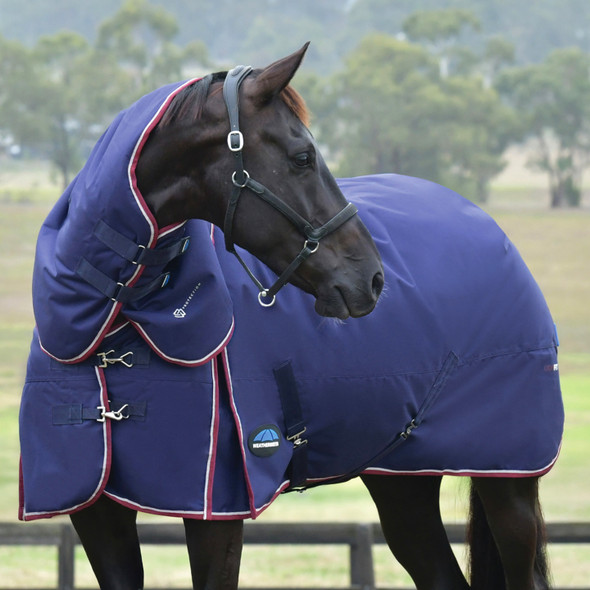 Weatherbeeta ComFiTec Essential Turnout Detach-A-Neck 360G T/O, Navy/ Burgundy 60" - 69"