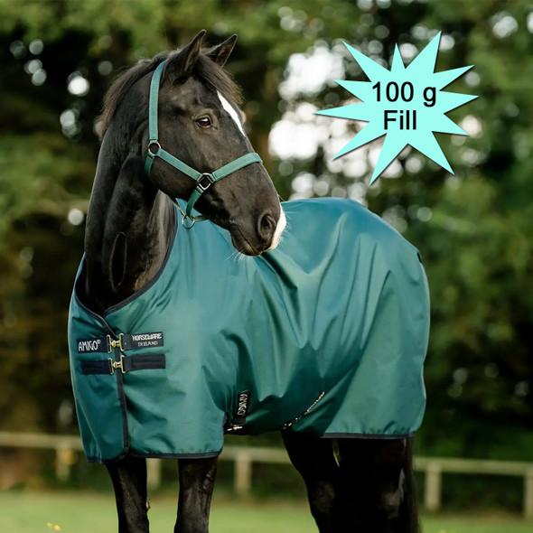 Amigo Ripstop 900D Pony Turnout Blanket, 100g, Dynasty Green/Navy & Silver, 45" - 69".