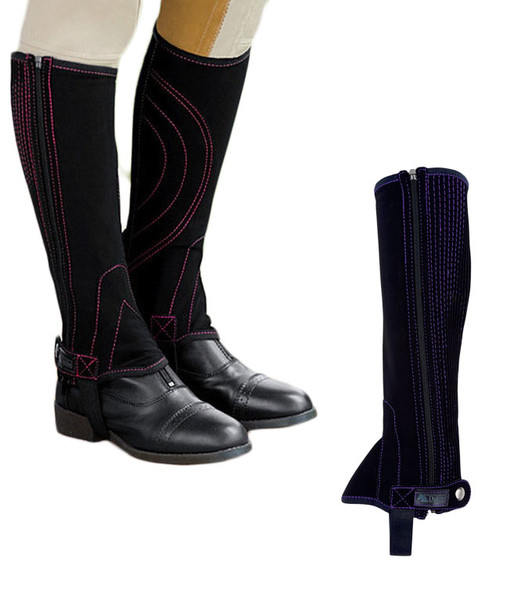 Dublin Easy Care Contrast Stitch Synthetic Half Chaps, Ladies Small Only