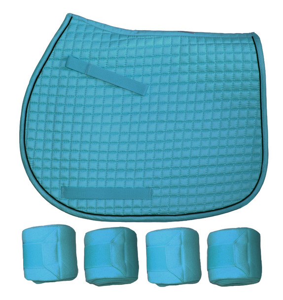 PRI Sea Blue Quilted Pony Saddle Pad & Polos Set