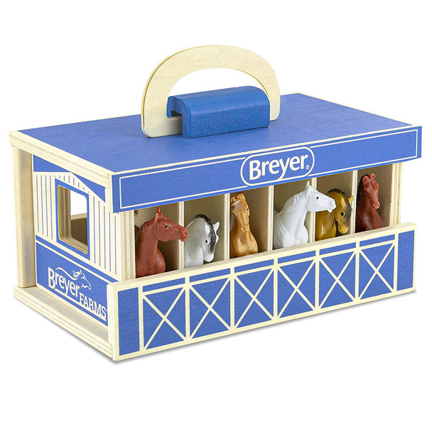 Breyer Farms  Wooden Carry Case with 6 Stablemates Horses