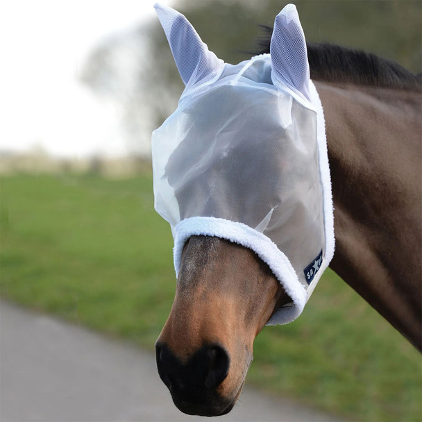 Saxon Fly Mask with Ears, White, Pony & Cob