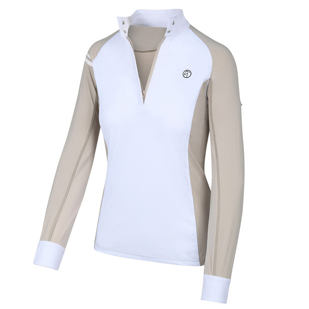 Kathryn Lily Tuxedo Block Competition Shirt, Tan/White