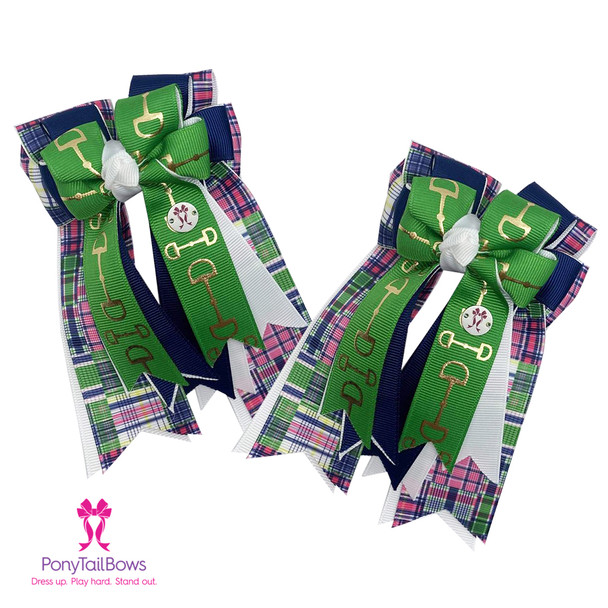 Ponytail Bows, Preppy Plaid Bits, Green/Navy/White/Pink Plaid