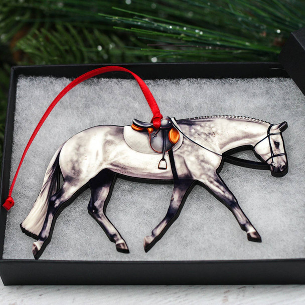 Classy Equine Gray Hunter Under Saddle Horse Ornament
