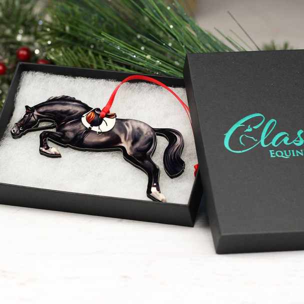 Classy Equine Black with Saddle Hunter Jumper Horse Ornament