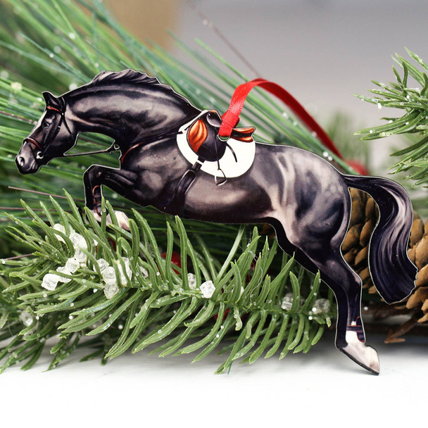 Classy Equine Black with Saddle Hunter Jumper Horse Ornament