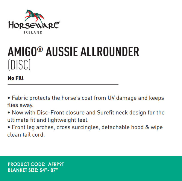 Amigo Aussie All-Rounder Fly/UV /Stable Sheet, Disc Front, Blue Check/Electric Blue, 54" - 69"
