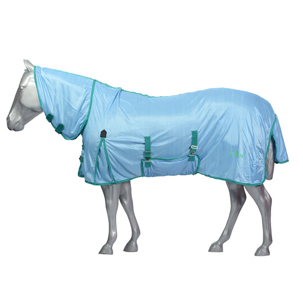 Saxon Mesh Fly Sheet With Gusset Belly Wrap Combo Neck, Light Blue/Green, 48" - 69"