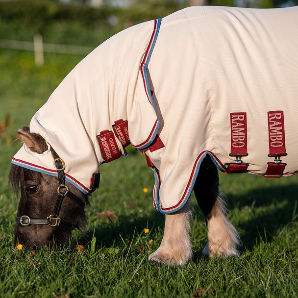 Rambo Petite Hoody Fly Sheet, Sand/Cherry/Peach/Blue, 33" - 48"