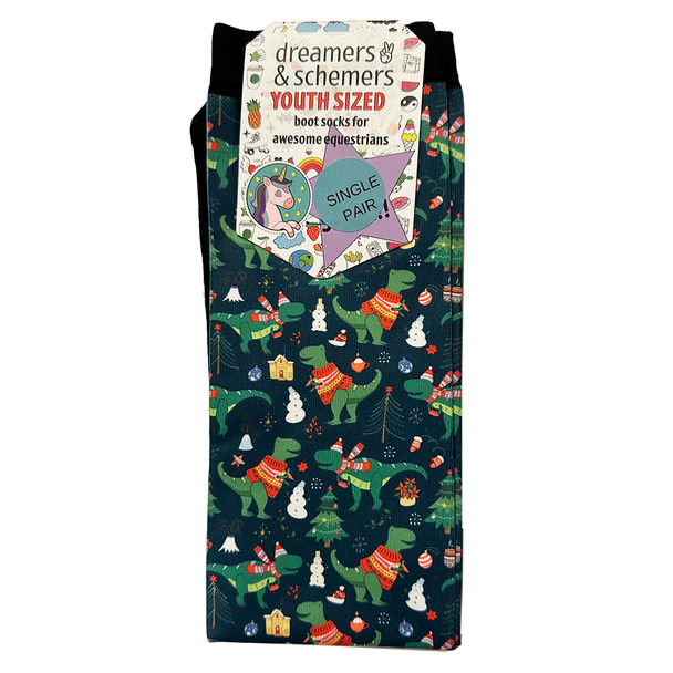 Dreamers & Schemers Holiday YOUTH Boot Socks, T-Rexmas