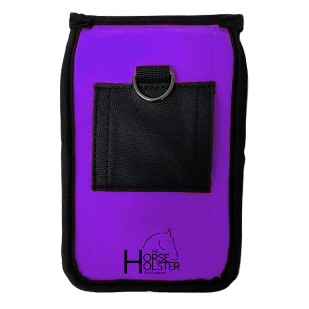 Back of purple horse holder phone pouch.
