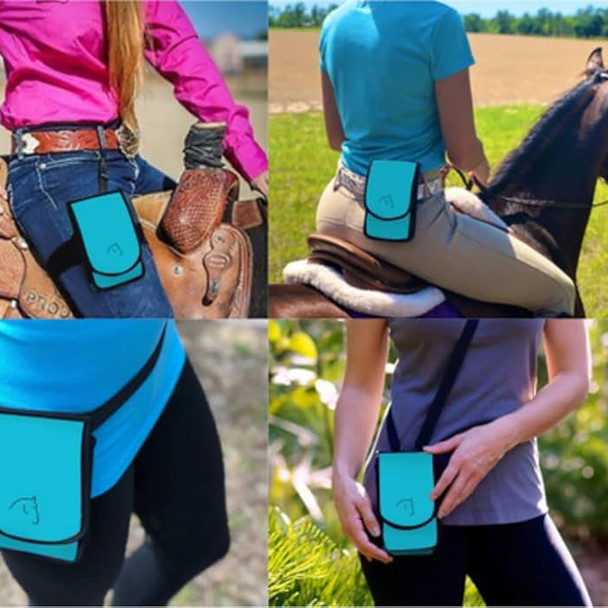 Four ways to wear a horse holster phone pouch.