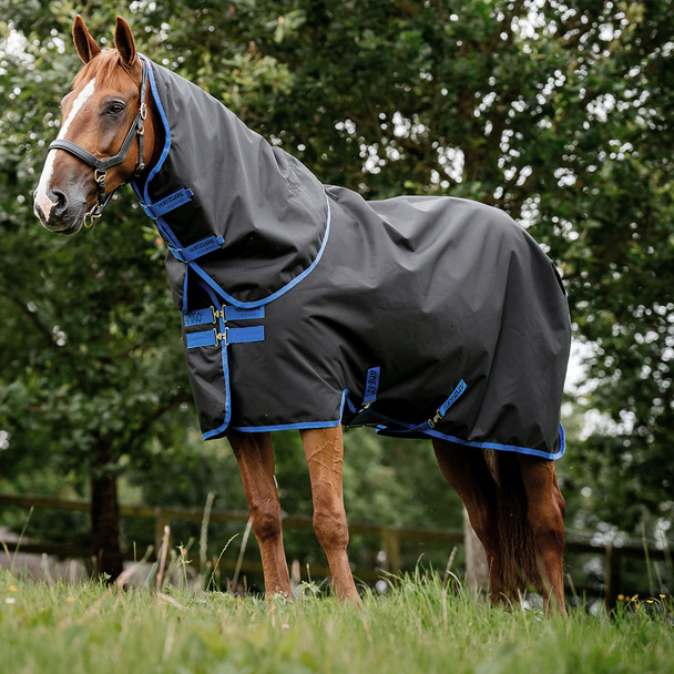 Amigo Ripstop 900D Pony PLUS Turnout Sheet, Black/Classic Blue.