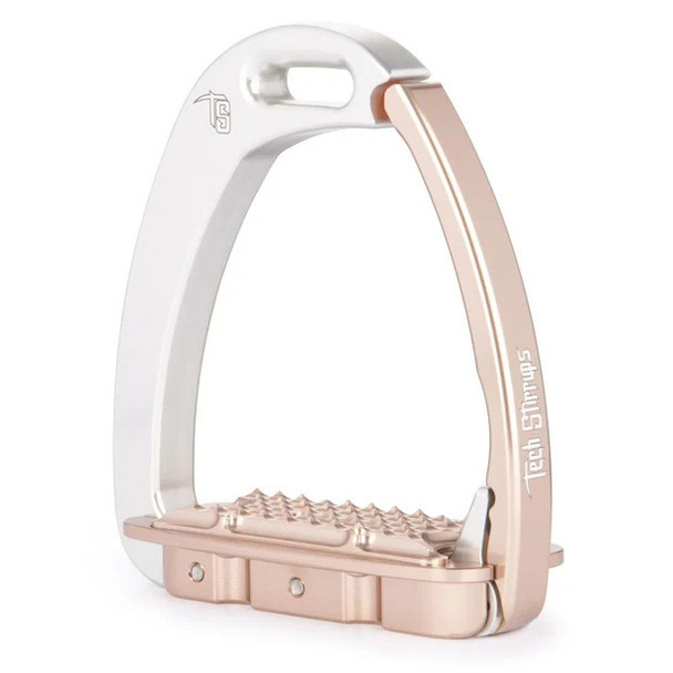 Silver/Rose Gold Tech Stirrups Venice Children's Sloped Safety Stirrups.