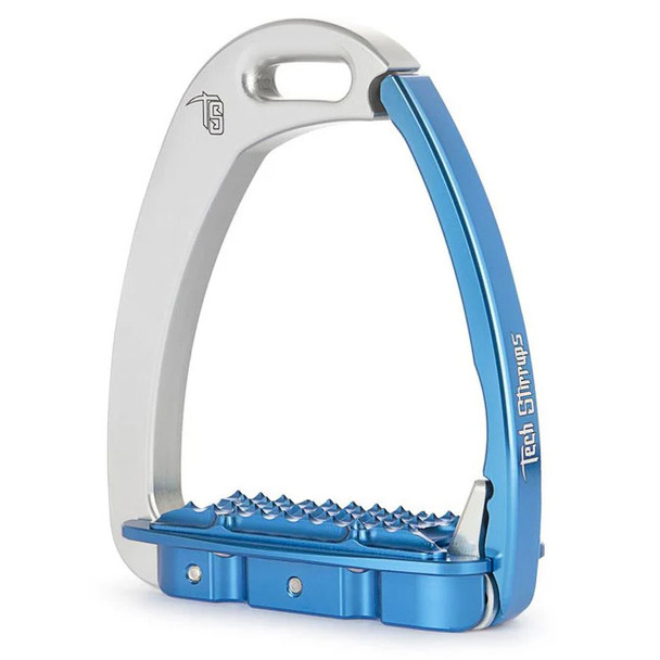 Silver/Blue Tech Stirrups Venice Children's Sloped Safety Stirrups.
