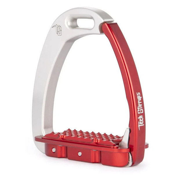 Silver/Red Tech Stirrups Venice Children's Sloped Safety Stirrups.