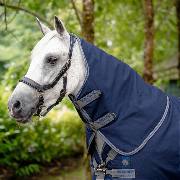  Rhino Pony Turnout Hood, 150g, Navy/Titanium Grey & Classic Blue