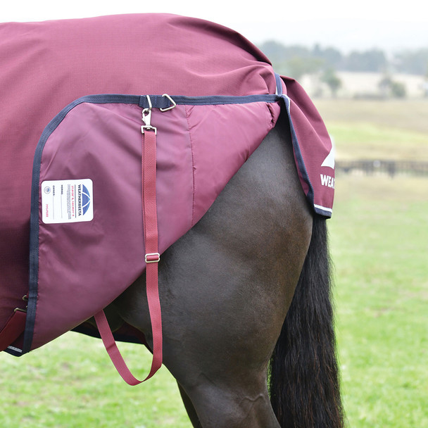 Adjustable, removable leg straps on weatherbeeta pony blanket. Adjustable, removable leg straps on weatherbeeta pony blanket.