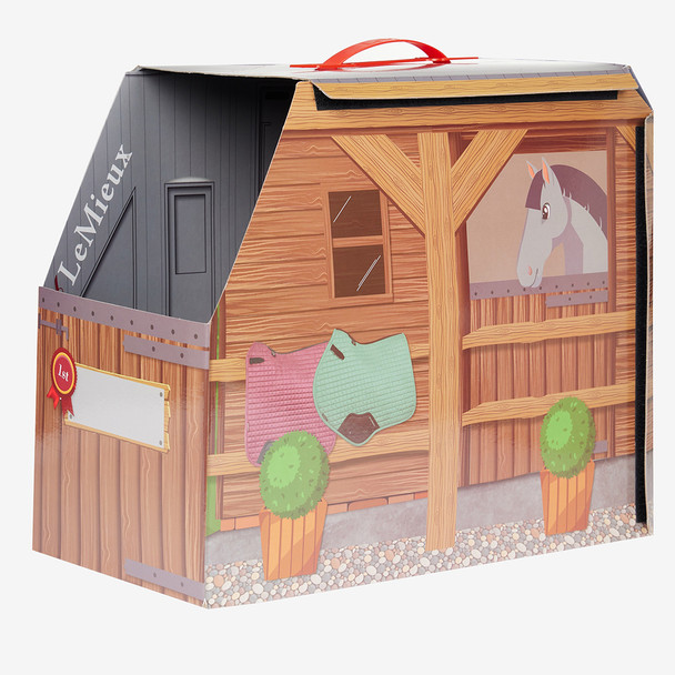 Stable side of reversible case for Lemieux toy ponies.