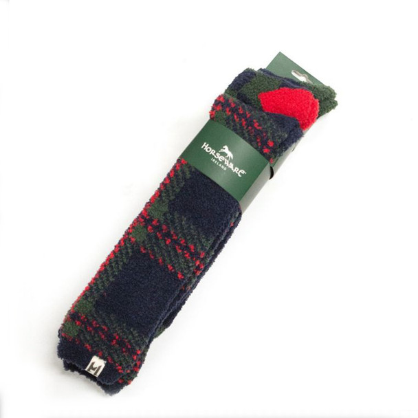 Horseware Softie Socks, Kids & Adult, Navy Check/ Green & Red .