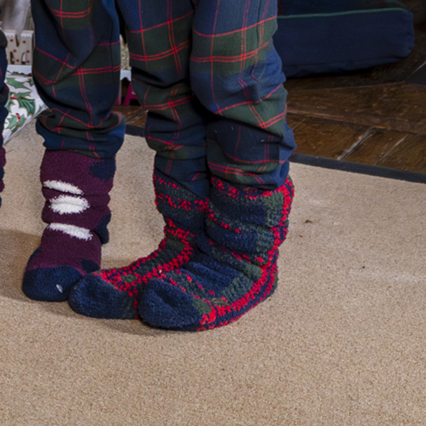 Horseware Softie Socks, Kids & Adult, Navy Check/ Green & Red .