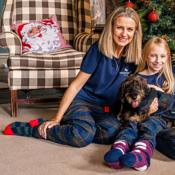 Horseware Softie Socks, Kids & Adult, Navy Check/ Green & Red .