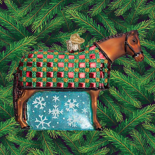 Old World Glass Horse in Blanket Ornament 