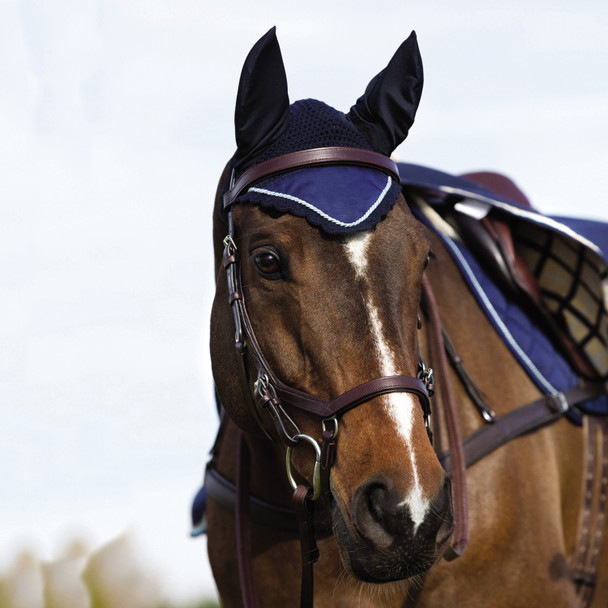 Rambo Ear Net, Pony/Cob, Navy/Beige/Blue.