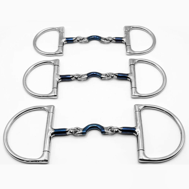 Three cheek sizes of the floating sweet iron segunda dee bit for ponies.