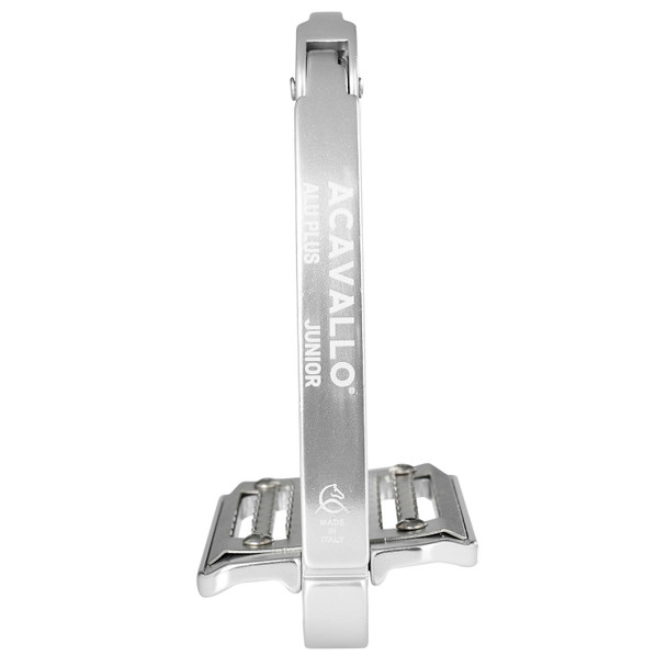 Side view of Acavallo safety stirrups showing  slanted footbed.