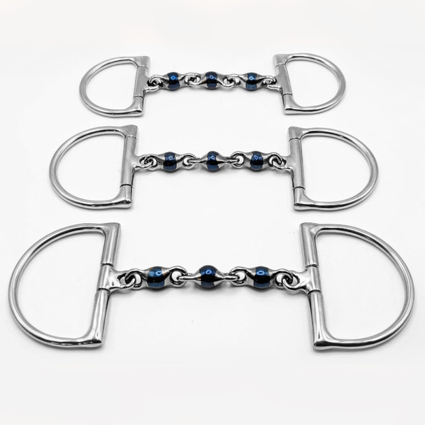 D ring sizes are scaled to match the mouthpiece size, keeping the bit properly balanced for small, medium, and large ponies.