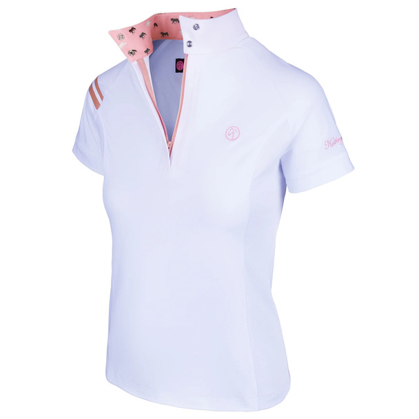Kathryn Lily Childs Short Sleeve Show Shirt, Peach Trotting Ponies, XXS - L