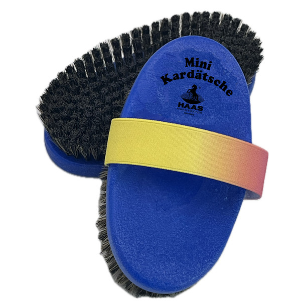 Haas Mini Kardaetsche Brush with Multi-Colored Elastic Handle, Blue.
