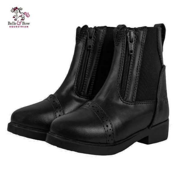  Belle & Bow Double Front Zip Paddock Boots, Black, Sizes 6T - 2K.