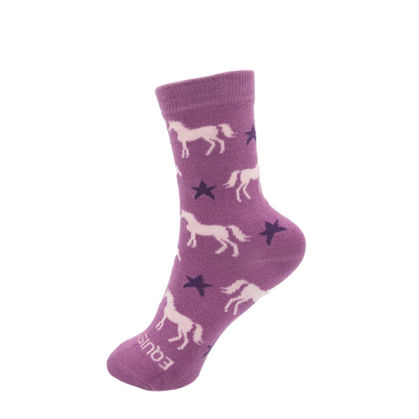 EquiStar Pony Stars Kids Crew Socks, Lilac
